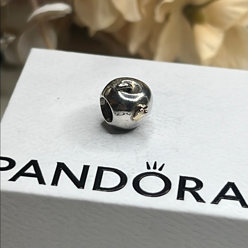 Genuine Pandora Sterling Silver & 14k Yellow Gold Apple and Worm and Charm